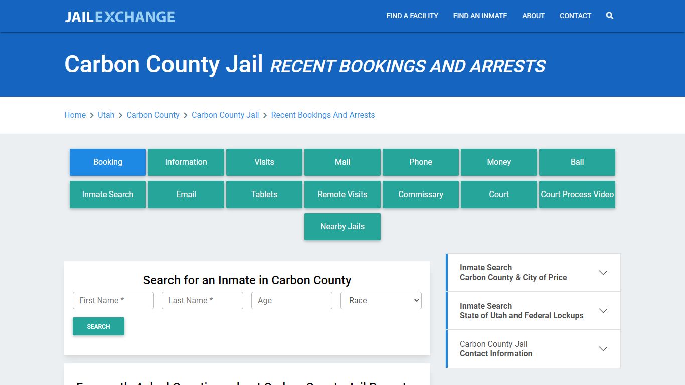 Carbon County Jail Recent Bookings And Arrests - Jail Exchange