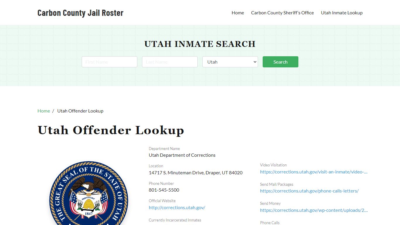 Utah Inmate Search, Jail Rosters - Carbon County Jail