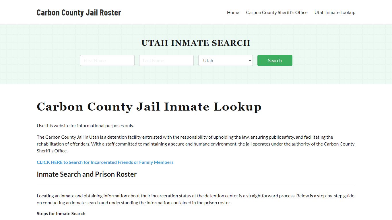 Carbon County Jail Roster Lookup, UT, Inmate Search