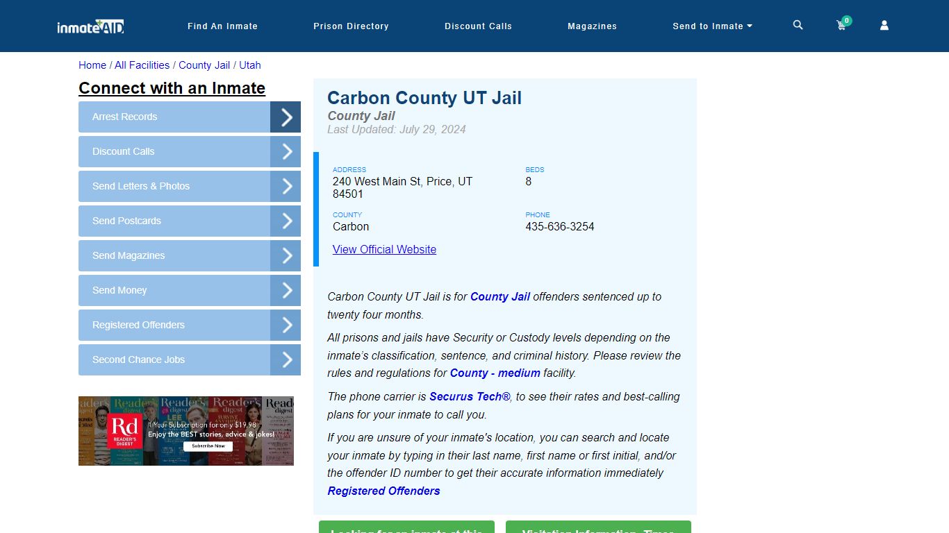 Carbon County UT Jail - Inmate Locator